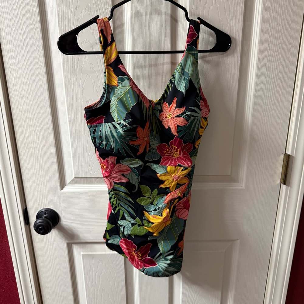 Roxanne Classics Tropical Floral One Piece Swimsuit Black Gold‎ Metallic 12/36DD